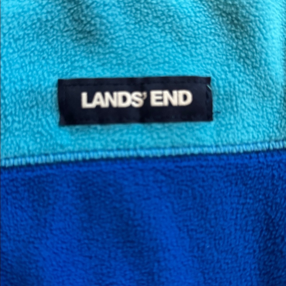 Lands End Fleece full zip size 10 unisex hooded blue color block - Picture 3 of 7